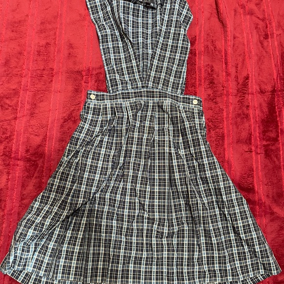 Ec Blue Plaid Pleated Jumper Dress 
